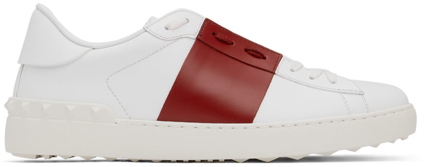 tømmerflåde Aftale på en ferie Valentino Garavani: White & Red Leather Open Sneakers | SSENSE