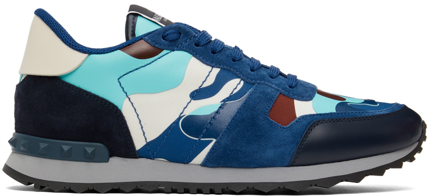 Garavani: Blue Camouflage Rockrunner Sneakers |
