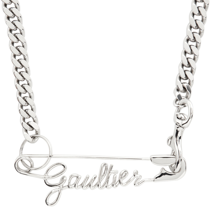 Monogram Embellished Chain Belt in Silver - Jean Paul Gaultier