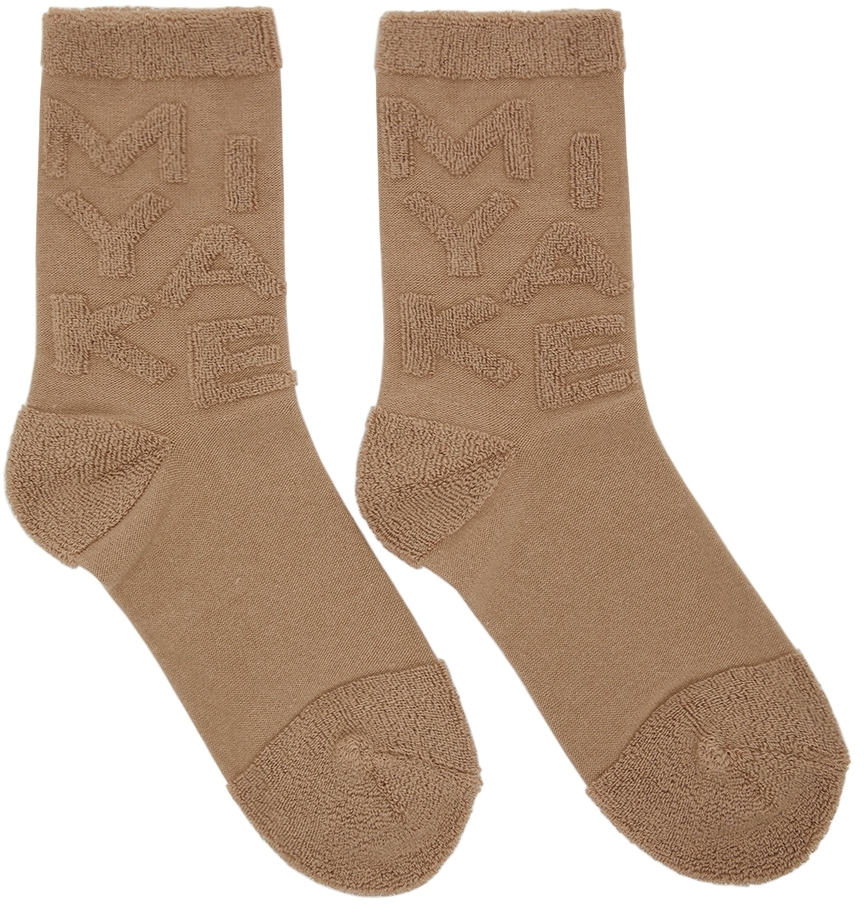 Issey Miyake Beige Piled Logo Socks