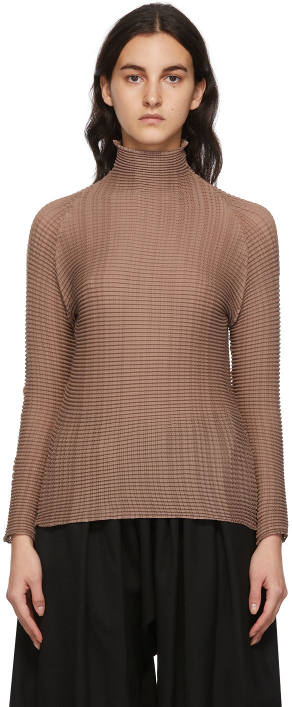 Issey Miyake Brown Wooly Pleats-18 Turtleneck | Smart Closet