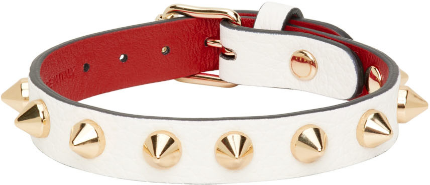 Christian Louboutin Loubilink Embellished Leather Bracelet In H930 Bianco/gold