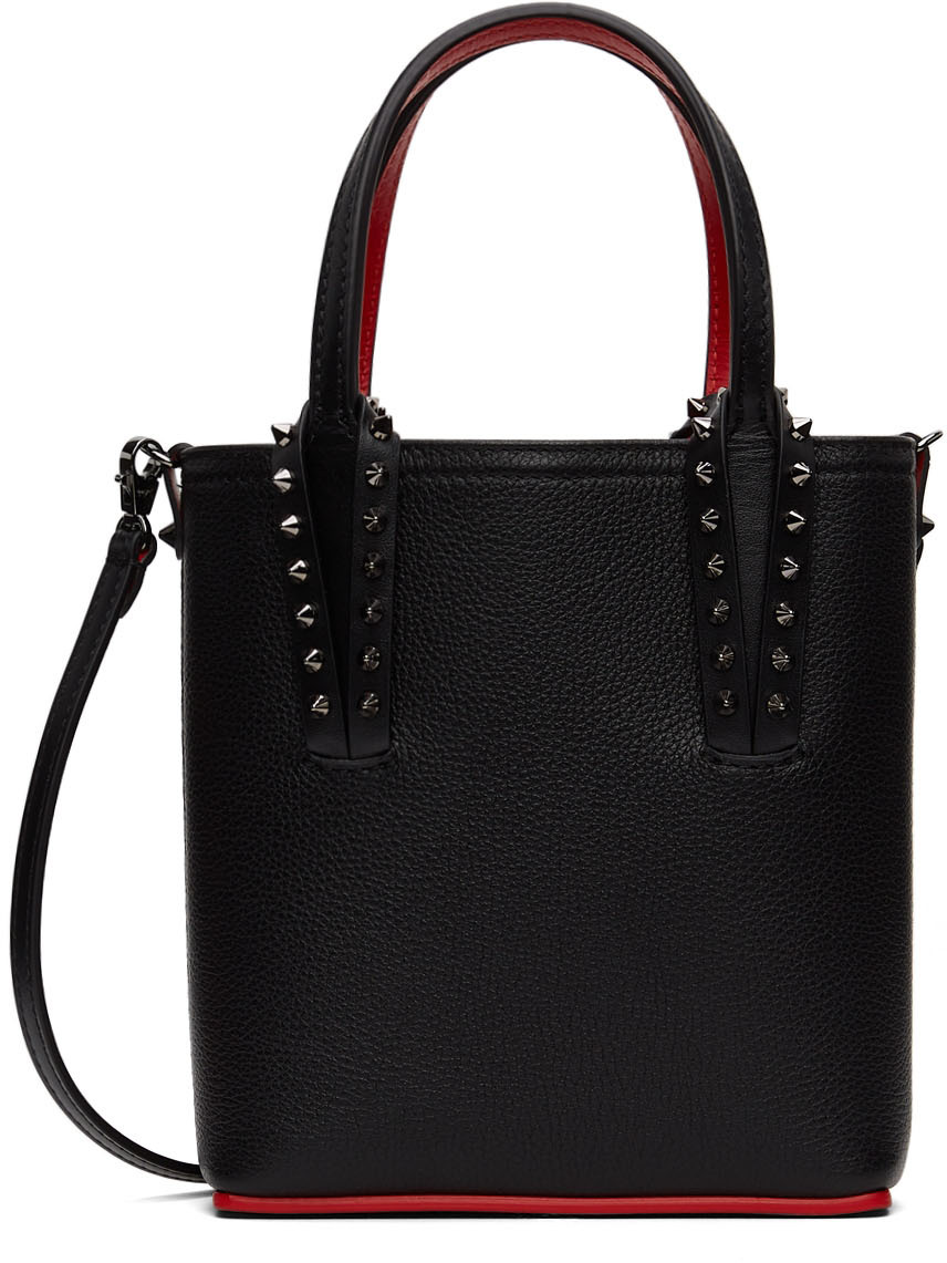 Christian Louboutin Cabata Mini Spike-embellished Grained-leather Bag In Black/black