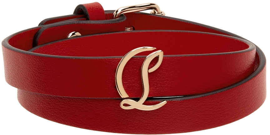 Loubilink Embellished Leather Bracelet in Red - Christian