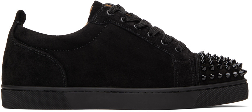 Louboutin: Black Suede Junior Spikes Flat Sneakers | SSENSE