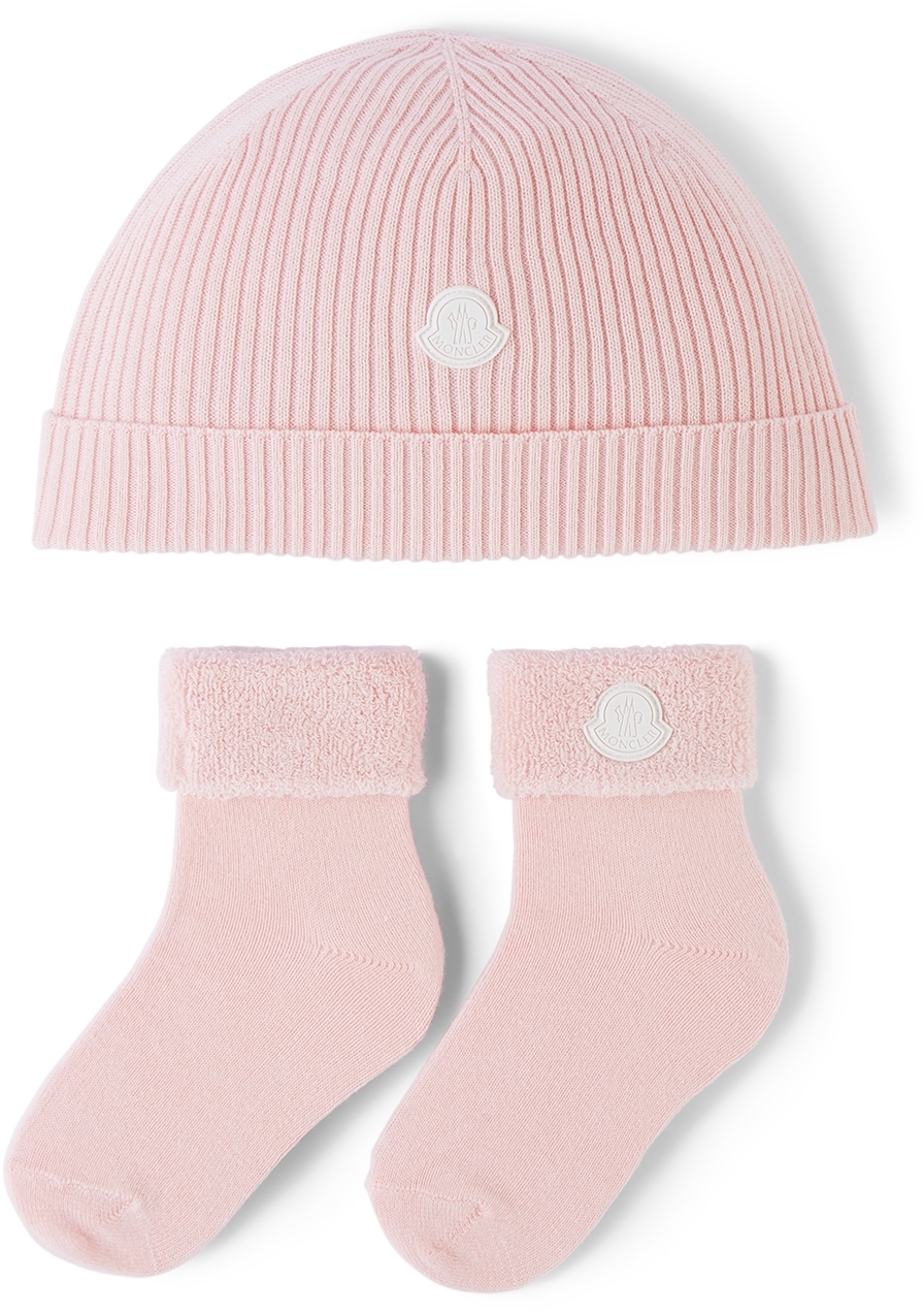 Moncler Enfant Baby Pink Beanie & Socks Set