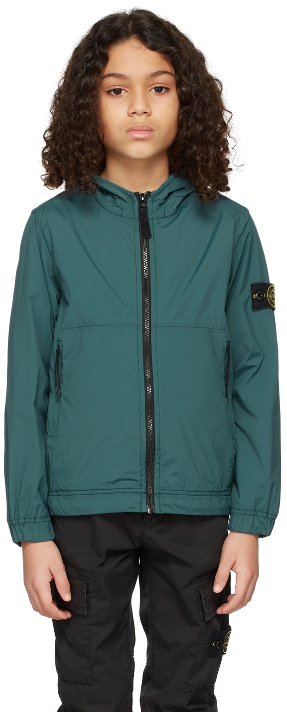Stone Island Kids Green Hooded Jacket In V0066 Grygr