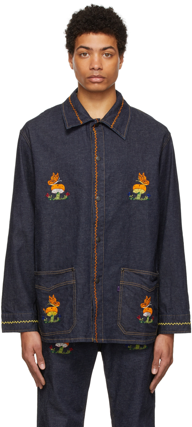 NEEDLES Indigo Embroidered Denim Jacket