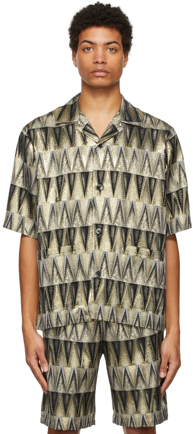 Black & Gold Double Weave Cabana Shirt by NEEDLES on Sale