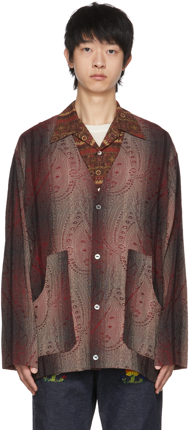 NEEDLES: Red Jacquard Cardigan | SSENSE