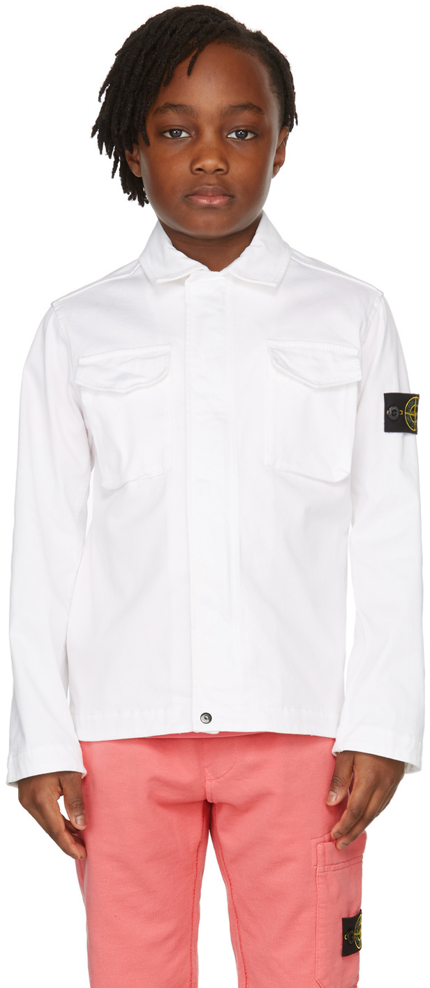 Stone Island Kids White Cotton Gabardine Jacket In V0001 White