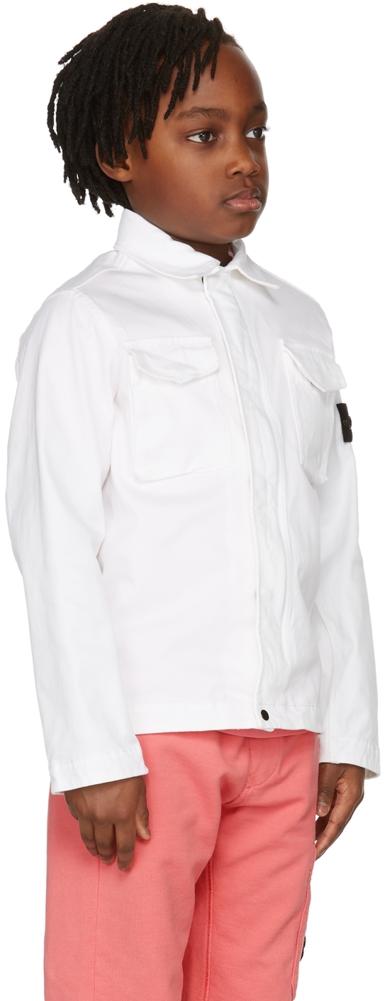 Stone Island Kids White Cotton Gabardine Jacket In V0001 White