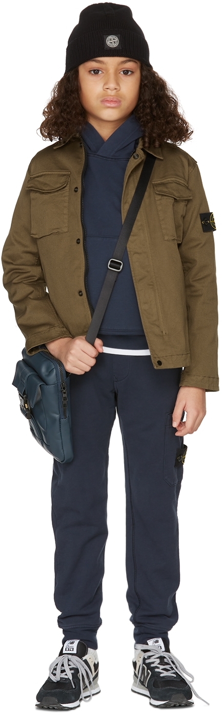 Stone Island Junior Kids Green Cotton Gabardine Jacket In V0054 Military Green