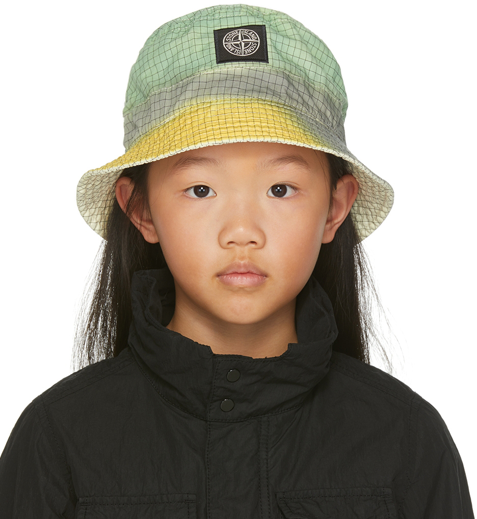 Kids Green & Yellow Airbrushed Bucket Hat by Stone Island Junior on Sale