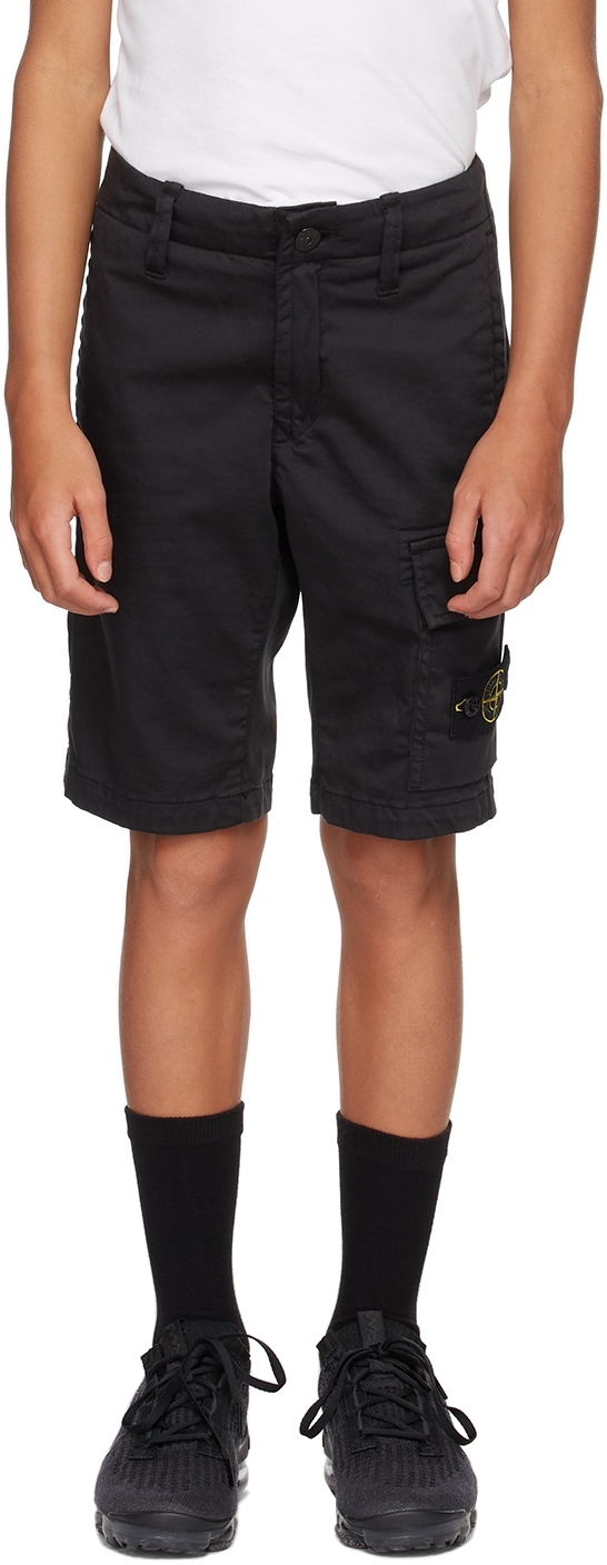 Kids Black Cotton Cargo Shorts by Stone Island Junior | SSENSE Canada