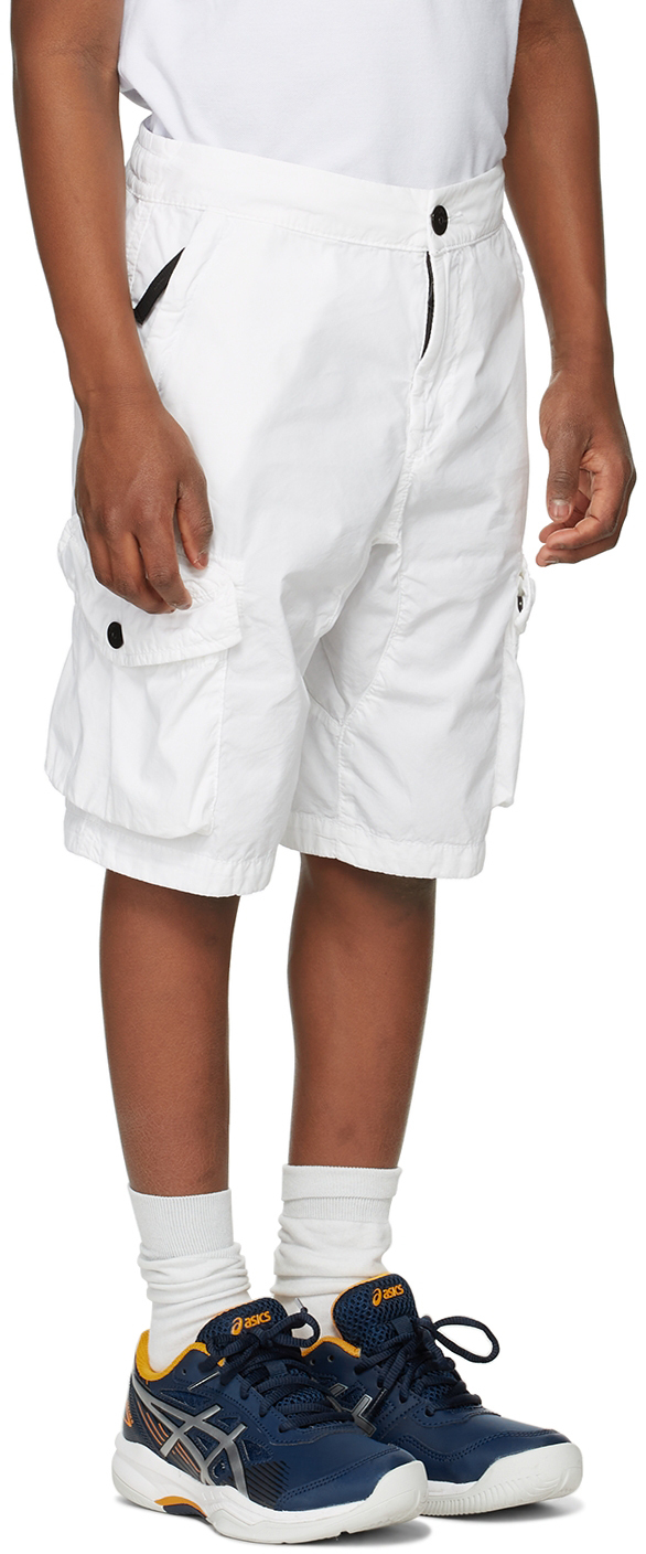 Stone Island Kids White Cargo Shorts In V0001 White