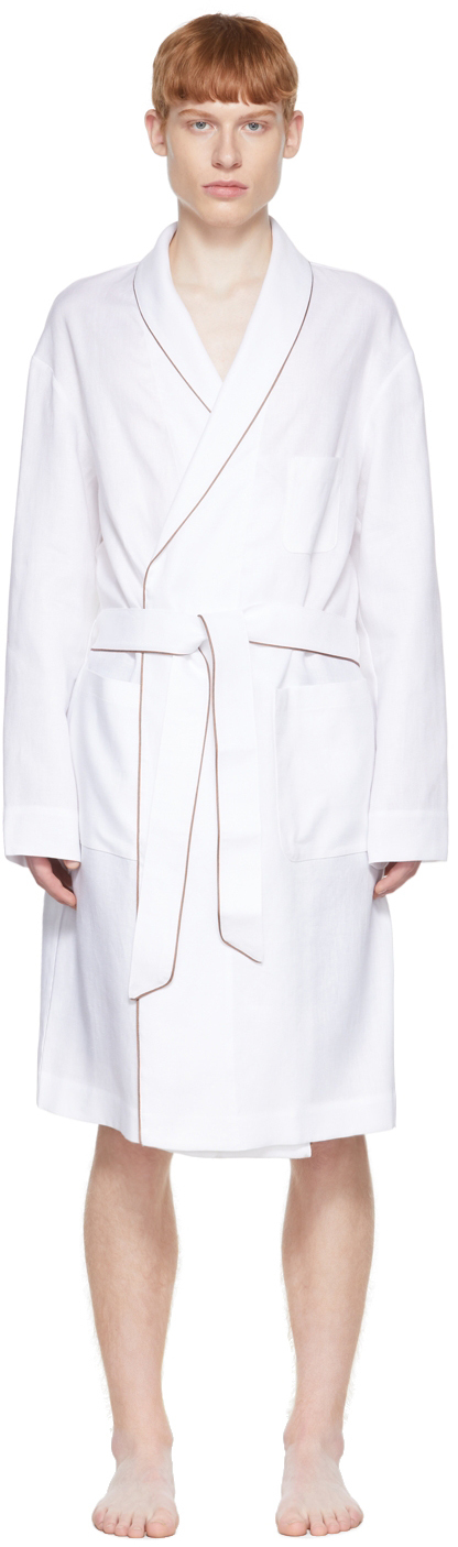 Agnona White Linen Robe In 200 White