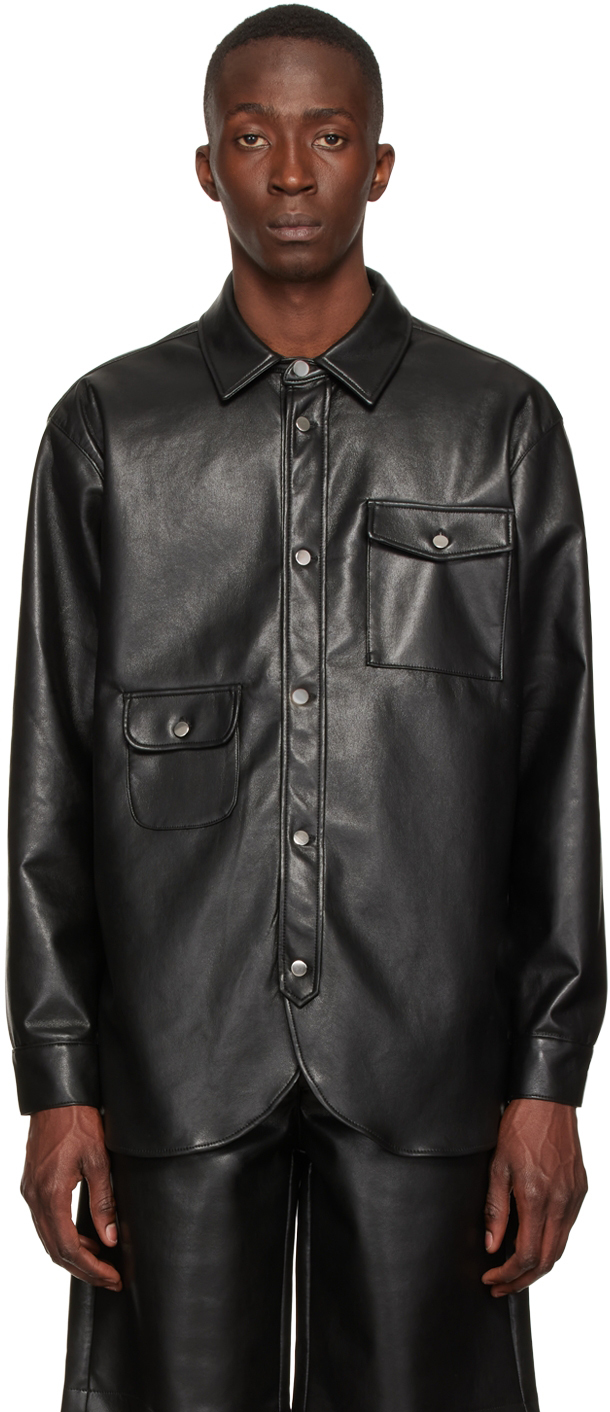 Black Leather Shirt by Han Kjobenhavn on Sale