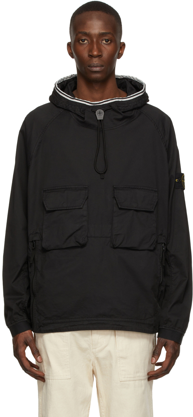 stone island black hooded jacket