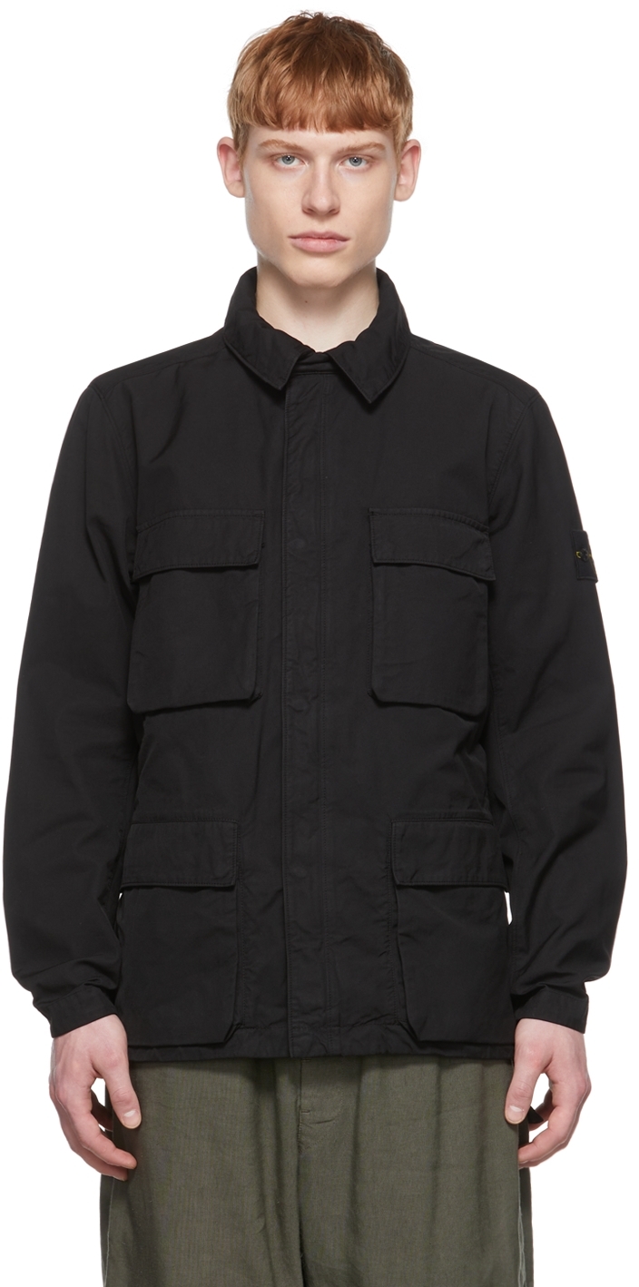 Stone Island Black Nylon Jacket In V0029 Black | ModeSens