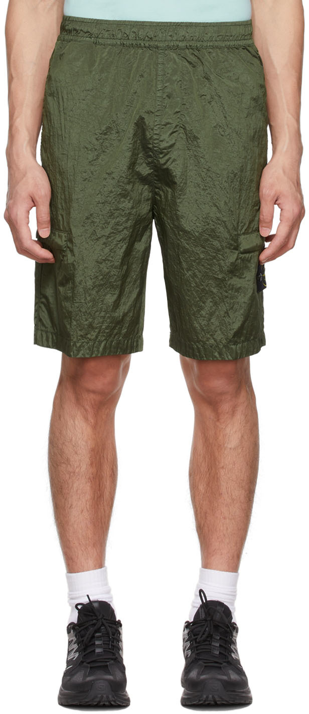 Stone Island: Khaki Nylon Shorts | SSENSE Canada