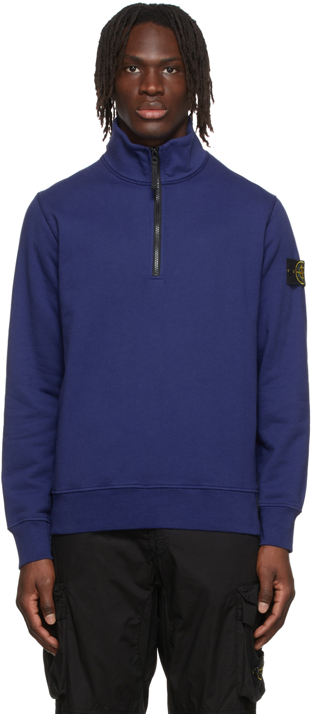 Stone Island: Blue Cotton Sweatshirt | SSENSE Canada