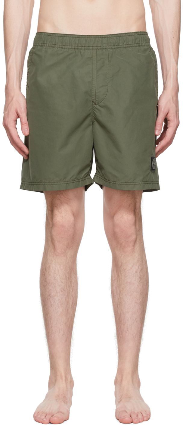 Stone Island Green Nylon Swim Shorts In V0058 Olive | ModeSens