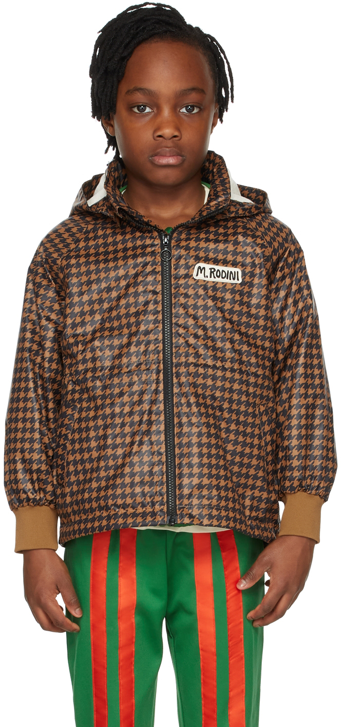 Shop Mini Rodini Kids Brown Houndstooth Windbreaker Jacket