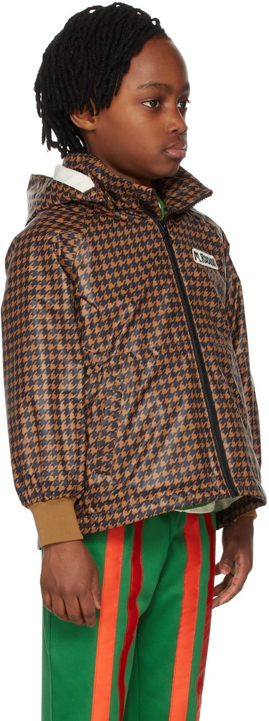 Shop Mini Rodini Kids Brown Houndstooth Windbreaker Jacket