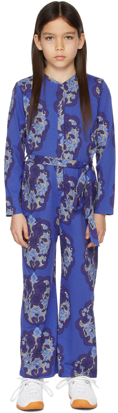 Shop Mini Rodini Kids Blue Flowers Jumpsuit In Purple