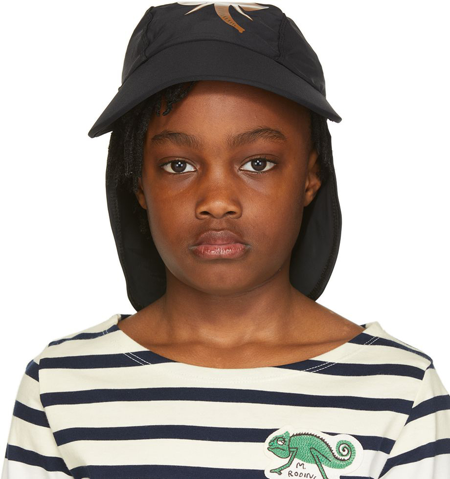 Mini Rodini Elephant-print Neck-flap Cap In Black