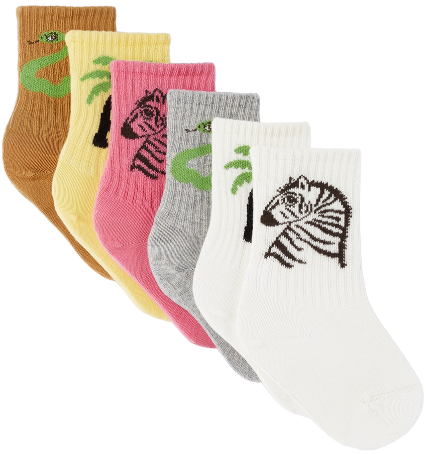 Mini Rodini Kids Six-Pack Multicolor Zebra Socks