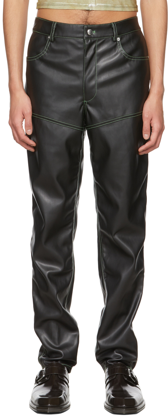 men's leather straight leg pants