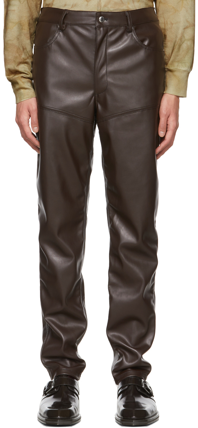 Eckhaus Latta Brown Faux-Leather Paneled Pants