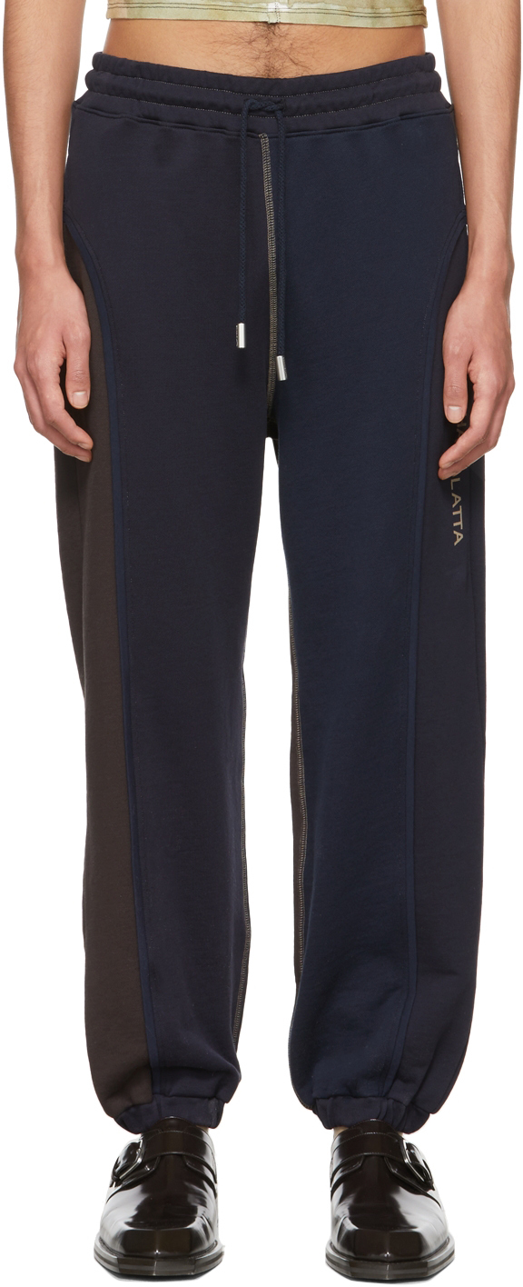 Navy & Brown Paneled Lounge Pants