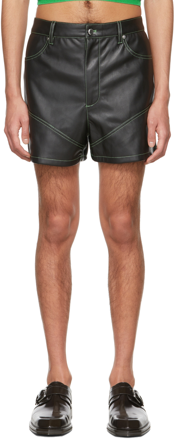 Eckhaus Latta Black Faux-Leather Switch Shorts