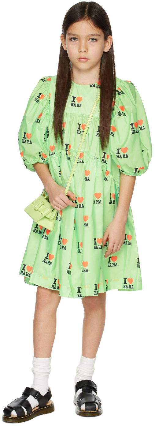 Kids Green I Love Haha Wrap Dress Ssense Bambina Abbigliamento Vestiti Vestiti estivi 