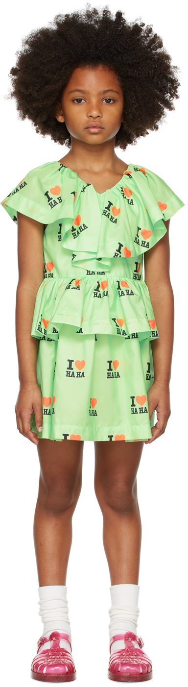 CRLNBSMNS KIDS GREEN 'I LOVE HAHA' DRESS