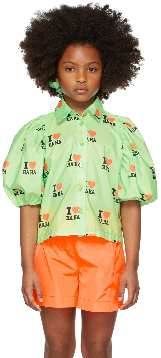 Crlnbsmns Kids Green 'i Love Haha' Shirt In I Love Haha Fluo Gre