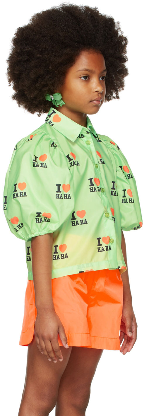 Crlnbsmns Kids Green 'i Love Haha' Shirt In I Love Haha Fluo Gre