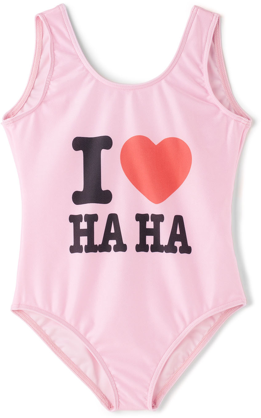 CRLNBSMNS Kids Pink 'I Love Haha' One-Piece Swimsuit