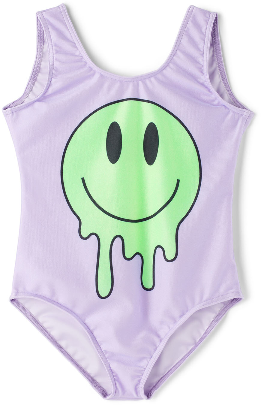 SSENSE Girls Sport & Swimwear Swimwear Swimsuits Kids Purple Drippy Smiley One-Piece Swimsuit 