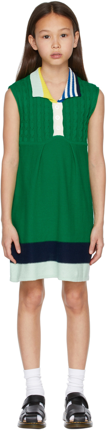 LIGNE NOIRE KIDS GREEN CABLE KNIT LITTLE DRESS
