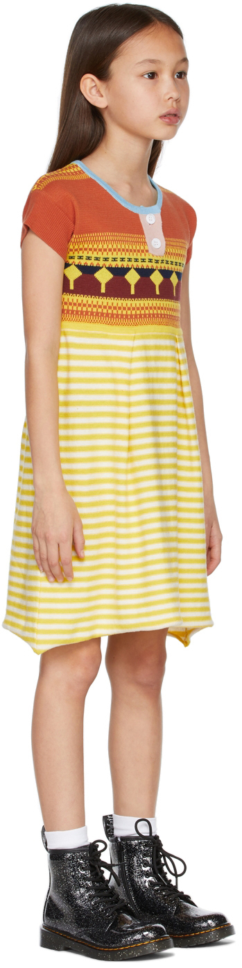 Ligne Noire Kids Yellow & Orange Jacquard Little Dress In Yellow