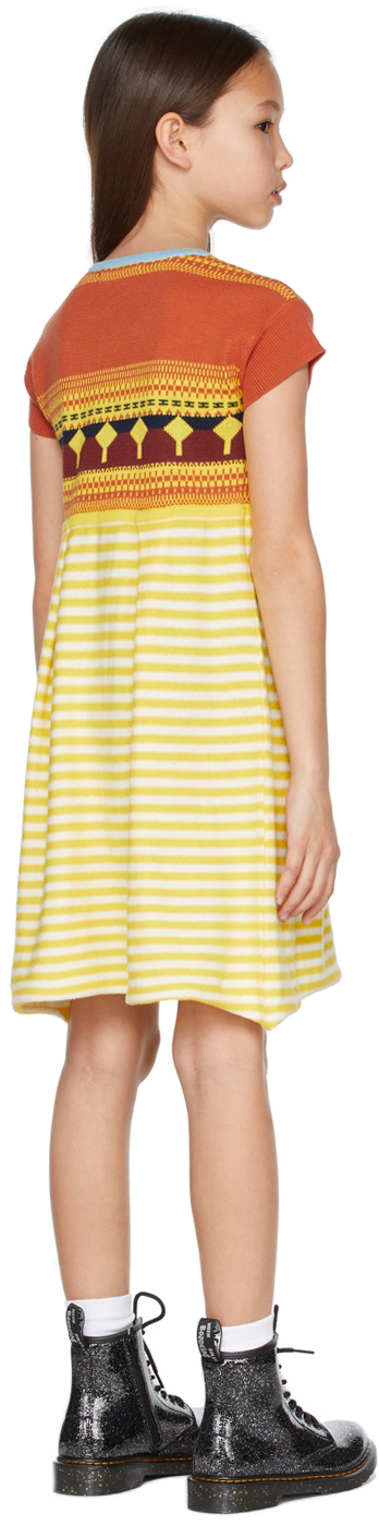 Ligne Noire Kids Yellow & Orange Jacquard Little Dress In Yellow