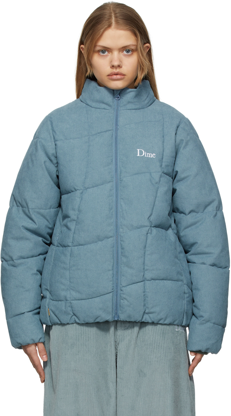 Dime Blue Corduroy Wave Puffer Jacket | Smart Closet