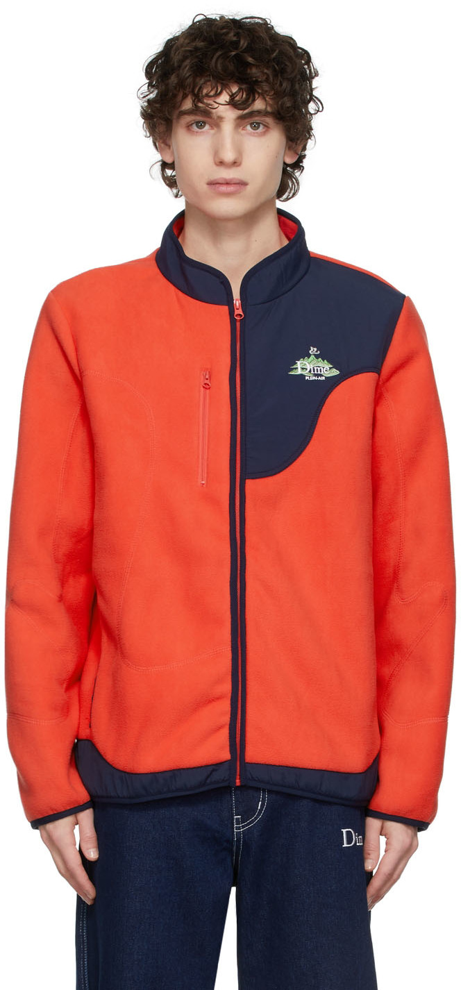 Dime: Red & Navy Plein-Air Polar Fleece Jacket | SSENSE Canada