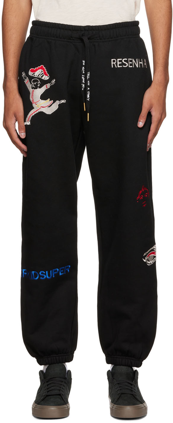Black Embroidered Lounge Pants by KidSuper on Sale