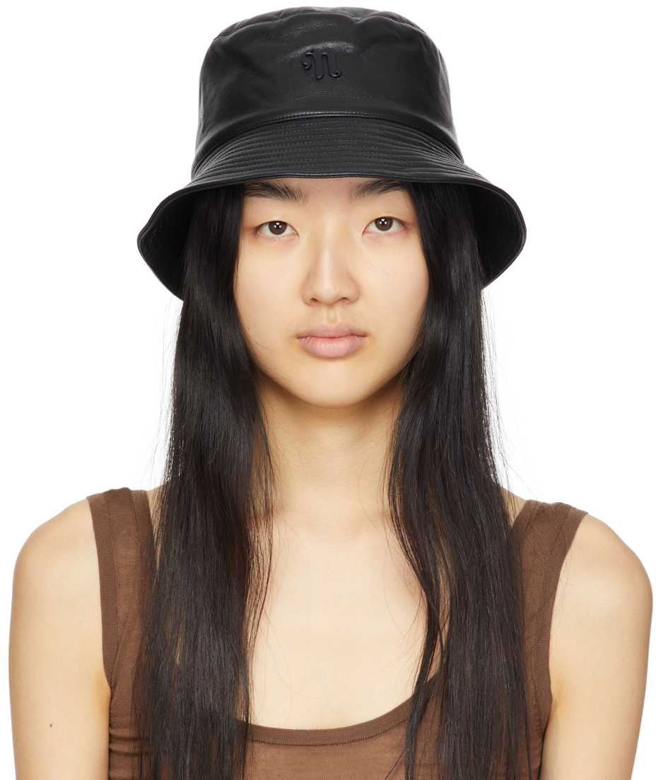 Nanushka Black Caran Recycled Leather Bucket Hat