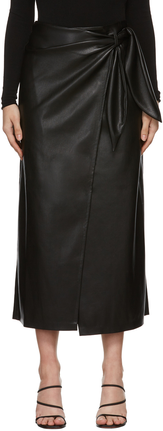 Nanushka Black Vegan Leather Amas Sarong Skirt